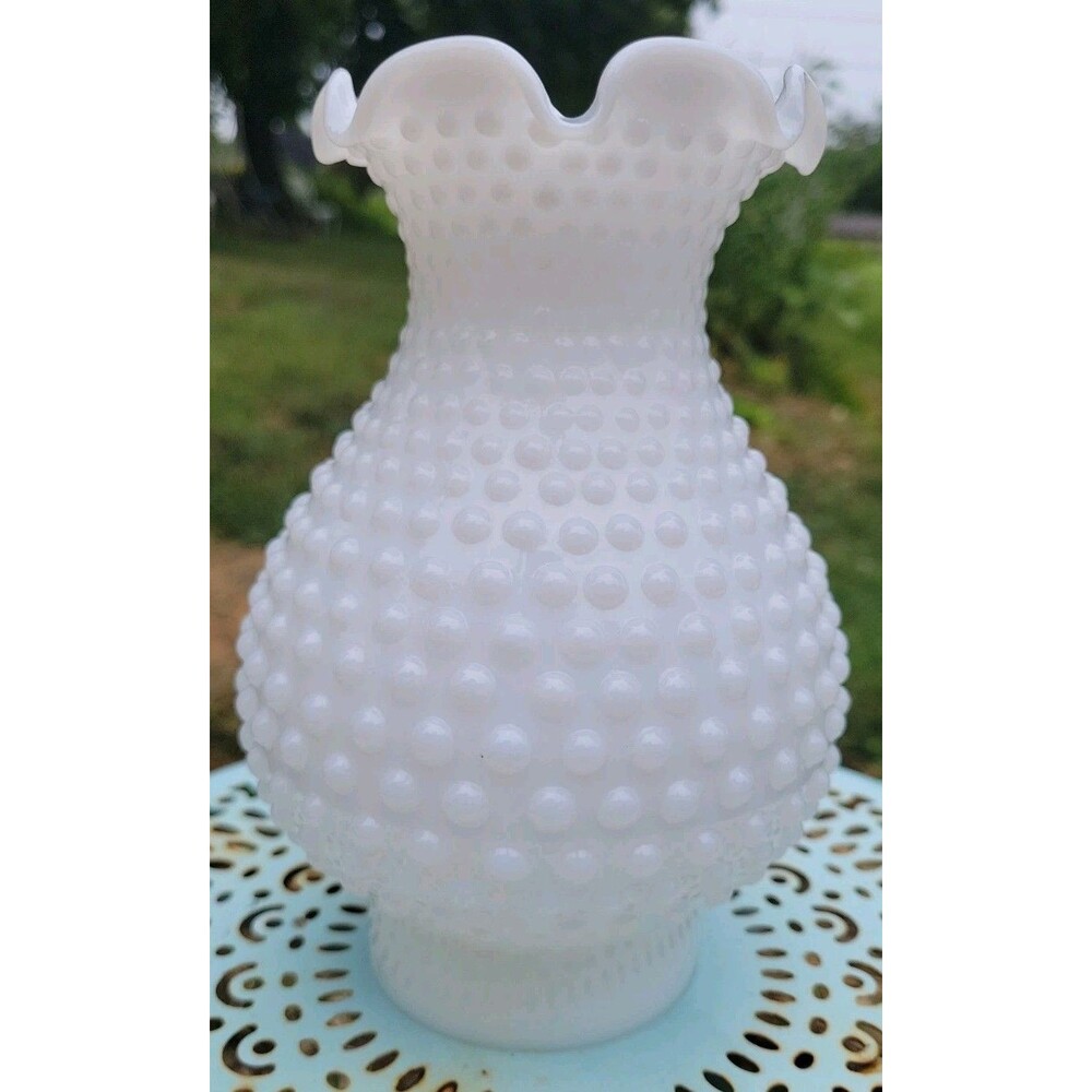 Milkglass Hobnail Lamp Chimney Shade Ruffled 7" tall 2 3/4" fitter Cottagecore
